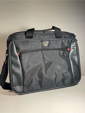 Wenger SwissGear Black Laptop Briefcase Messenger Bag 16" Red Accents Fits 15.6"